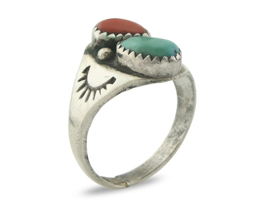 Vintage Navajo Ring 925 Sterling Silver Natural Gemstone Authentic Size 8.0