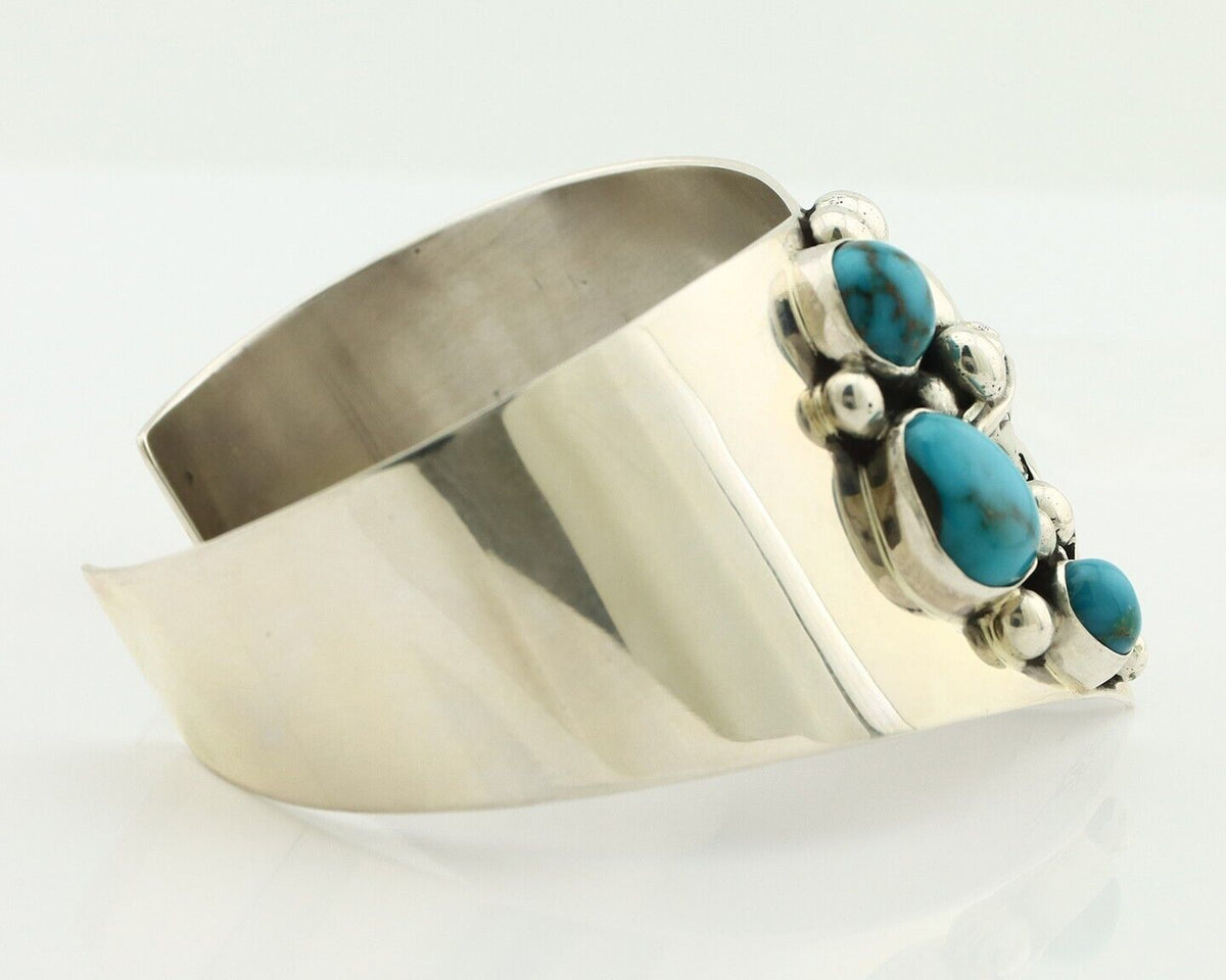 Navajo Bracelet 925 Silver Natural Blue Turquoise Signed David Zachary C.80's