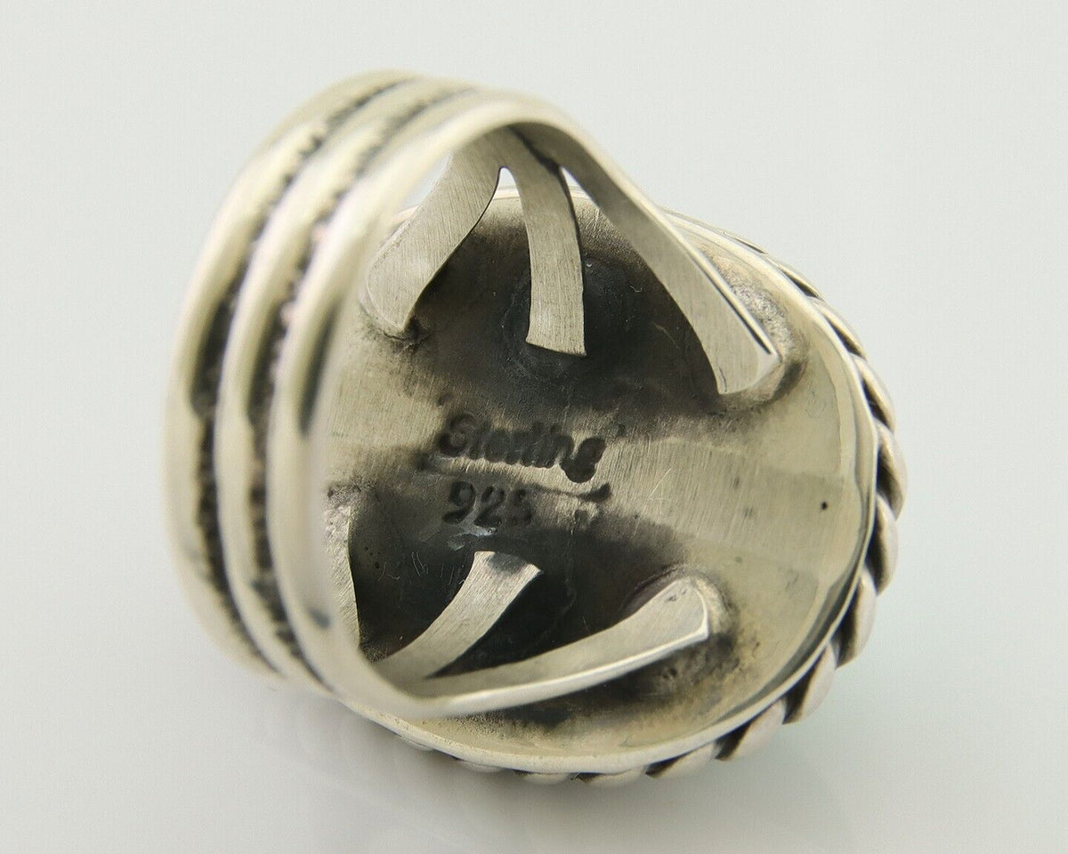 Navajo Handmade Ring 925 Silver Natural Malachite Native American Artist C.80's