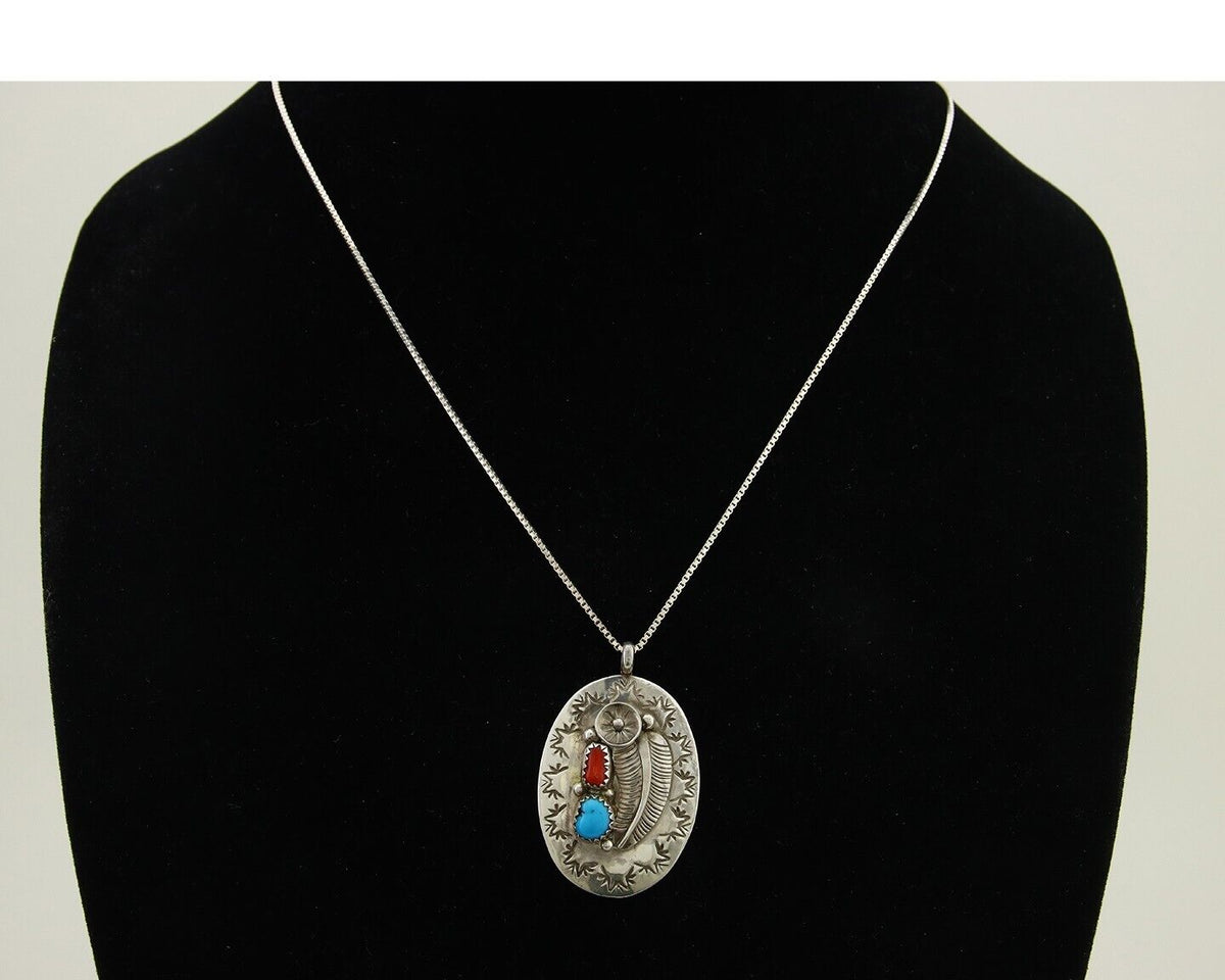 Navajo Necklace 925 Silver Spiderweb Turquoise Native American Artist C.80's