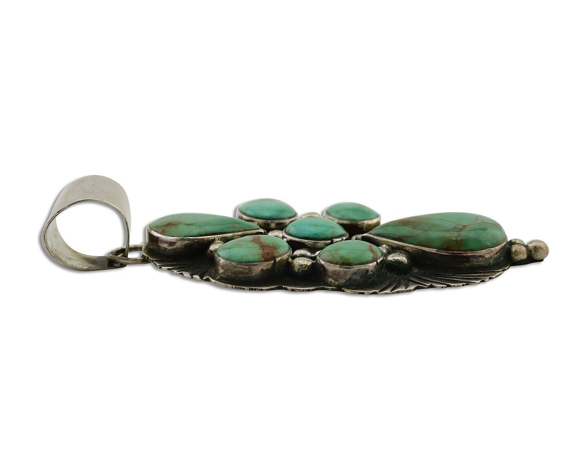 Navajo Turquoise Pendant 925 Silver Artist Signed LJ C.80's