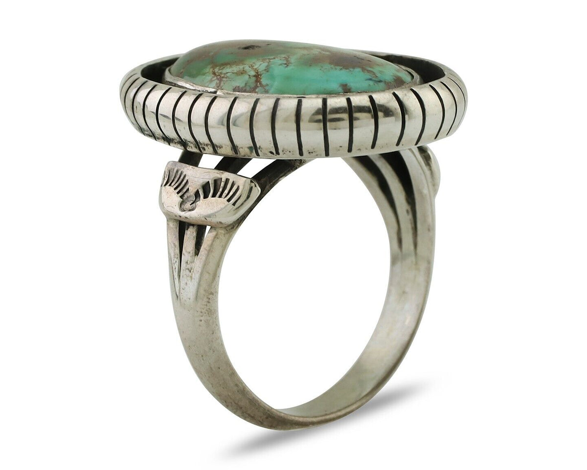 Navajo Handmade Ring 925 Silver Natural Turquoise Signed M Montoya C.80's