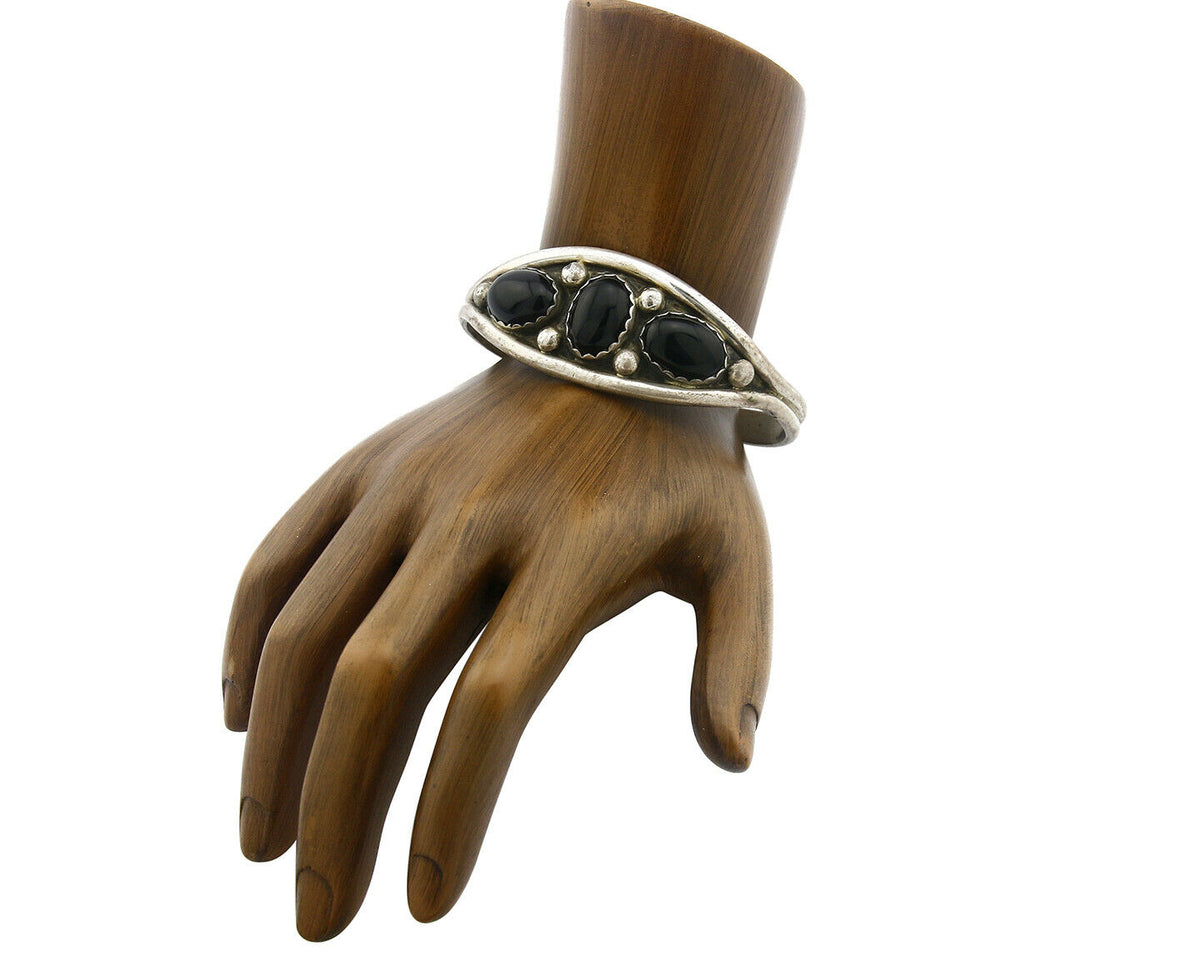 Navajo Cuff Bracelet .925 Silver Onyx Native American C.80's