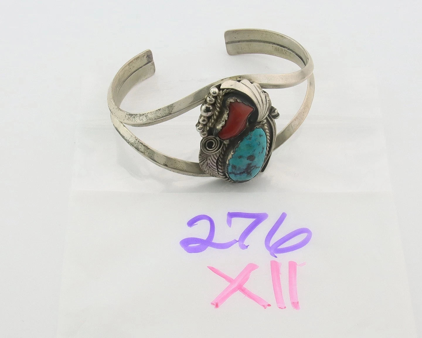 Navajo Cuff Bracelet Sterling Silver Natural Gemstone Vintage Native Signed JM