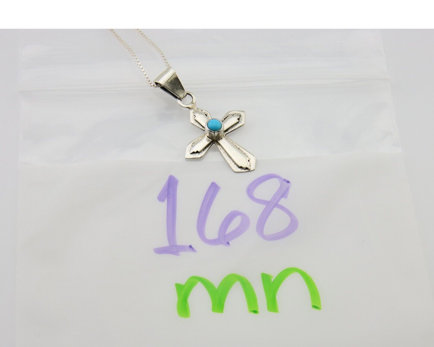 Navajo Sand Cast Necklace 925 Silver Turquoise Native American Artist C.80's