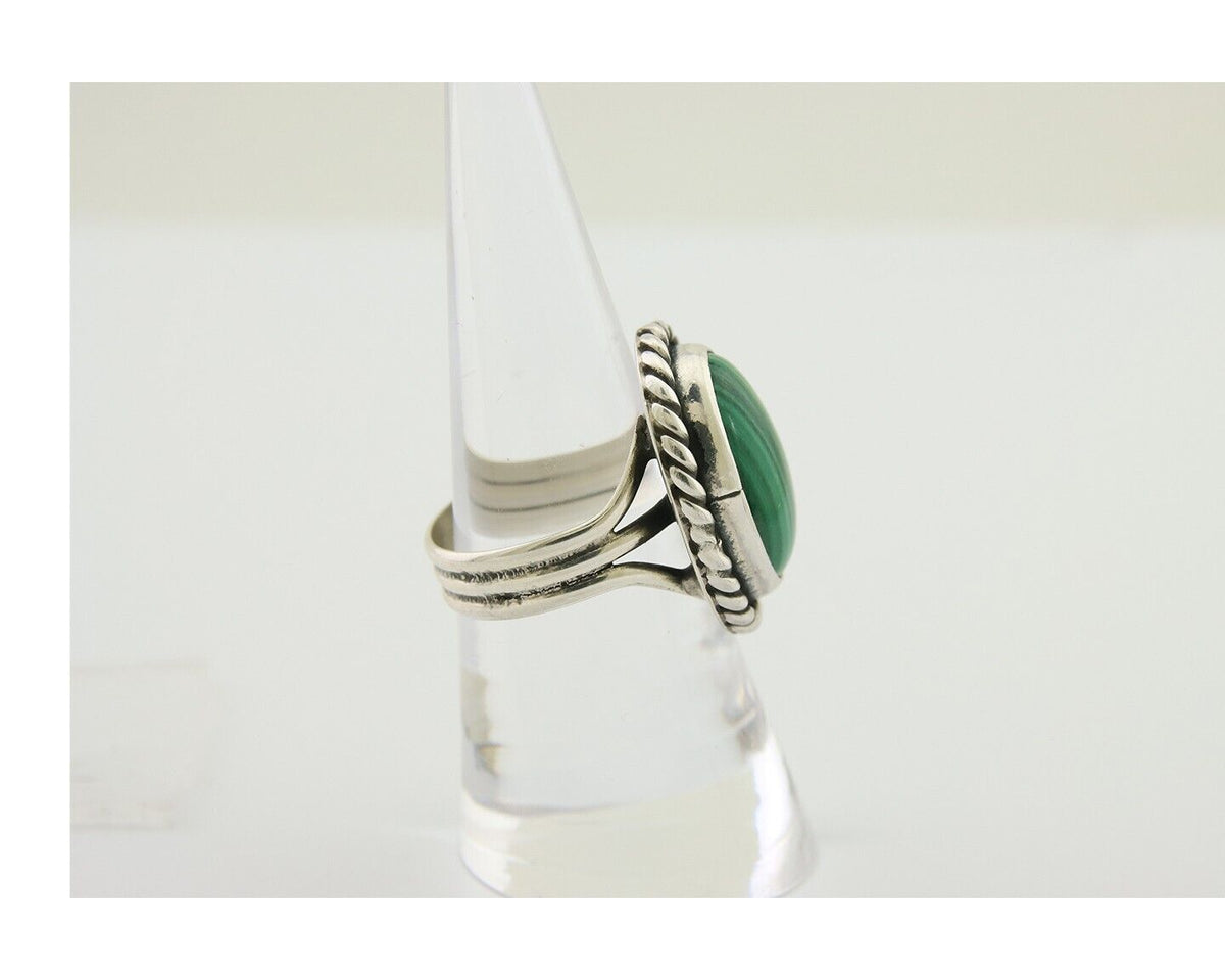 Navajo Ring 925 Silver Natural Malachite Native American Artist C.80's