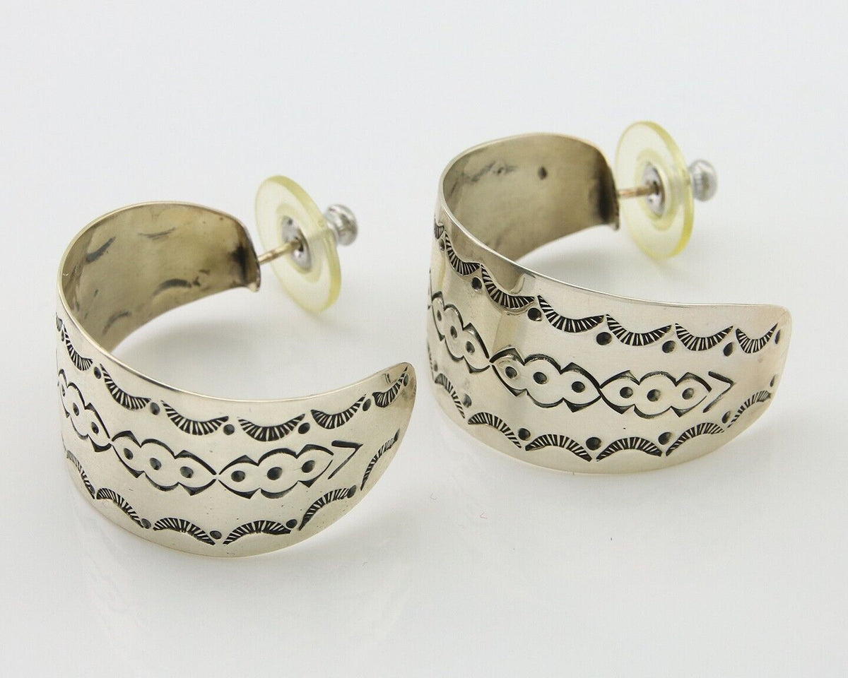 Navajo Earrings 925 Silver Half Hoop Handmade Native American Artist C.80's