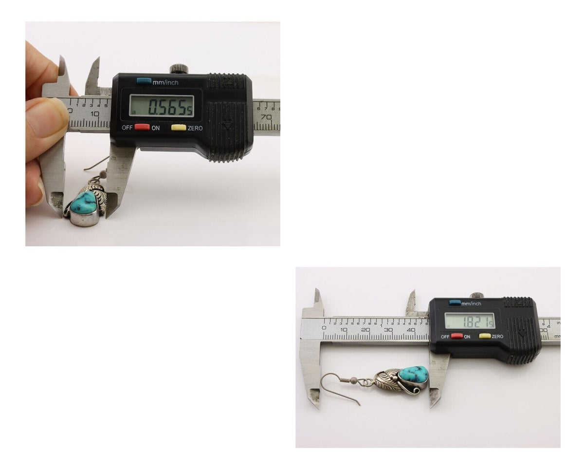 Navajo Handmade Earrings 925 Silver Natural Turquoise Native Artist C.80's