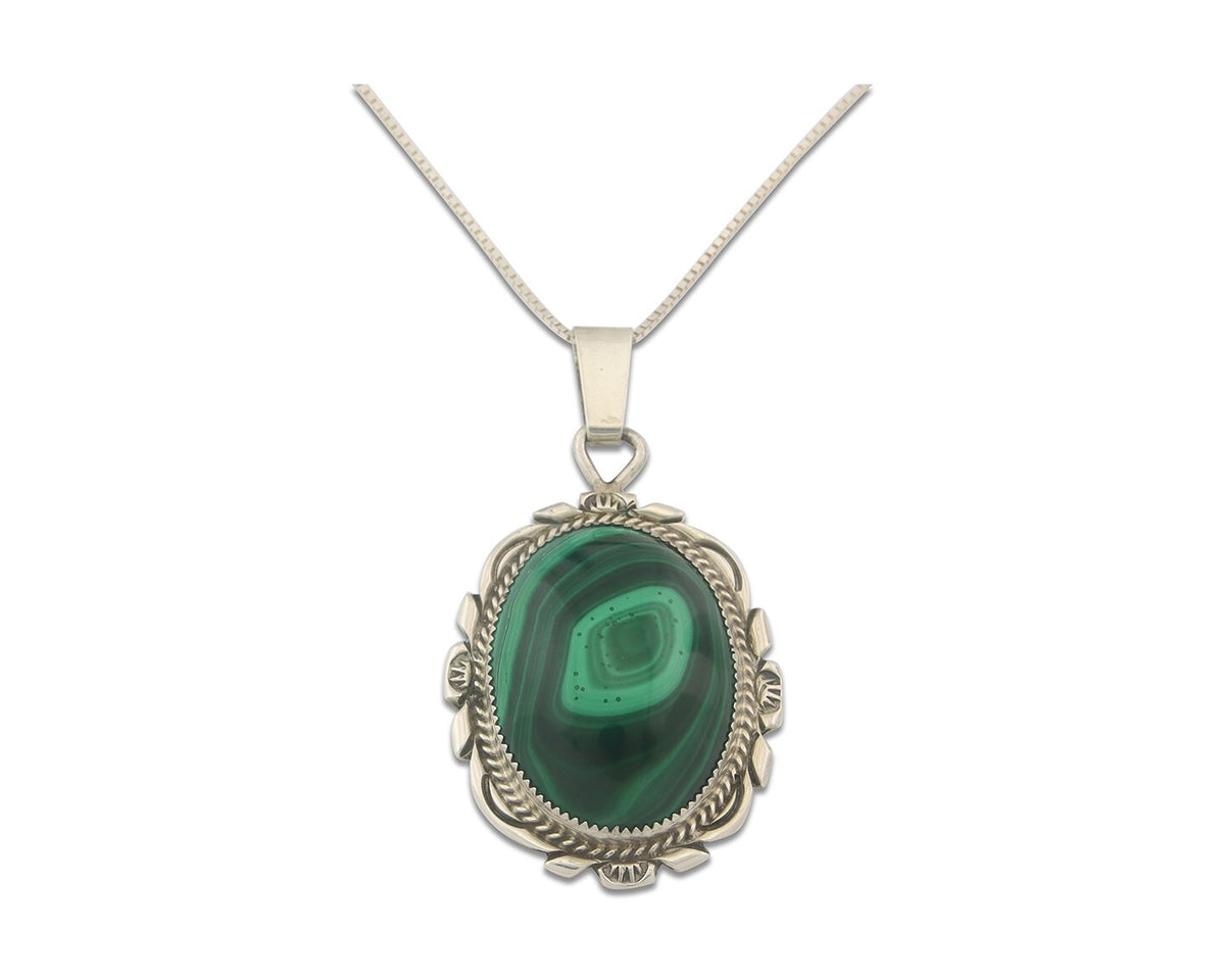 Navajo Sterling Silver Necklace Malachite Authentic Vintage Signed TALHAT