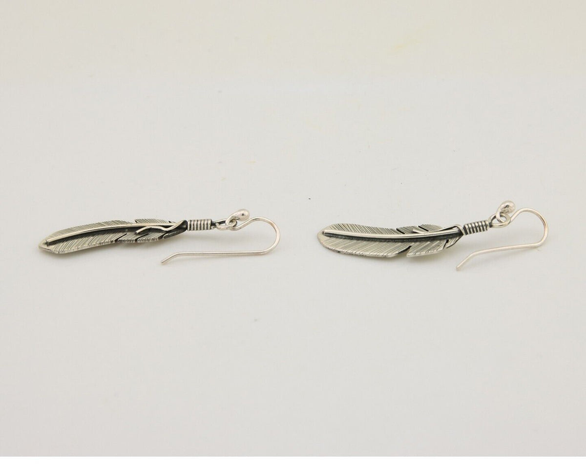 Navajo Eagle Feather Dangle Earrings 925 Silver Native American Artist C.80's