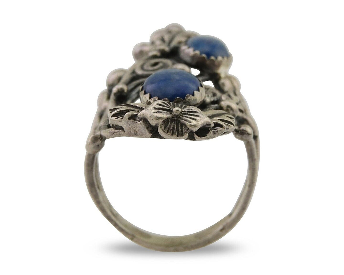 Navajo Ring 925 Silver Natural Denim Lapis Artist Signed Prairie Fire C.80's