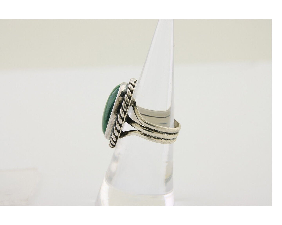 Navajo Ring 925 Silver Natural Malachite Native American Artist C.80's