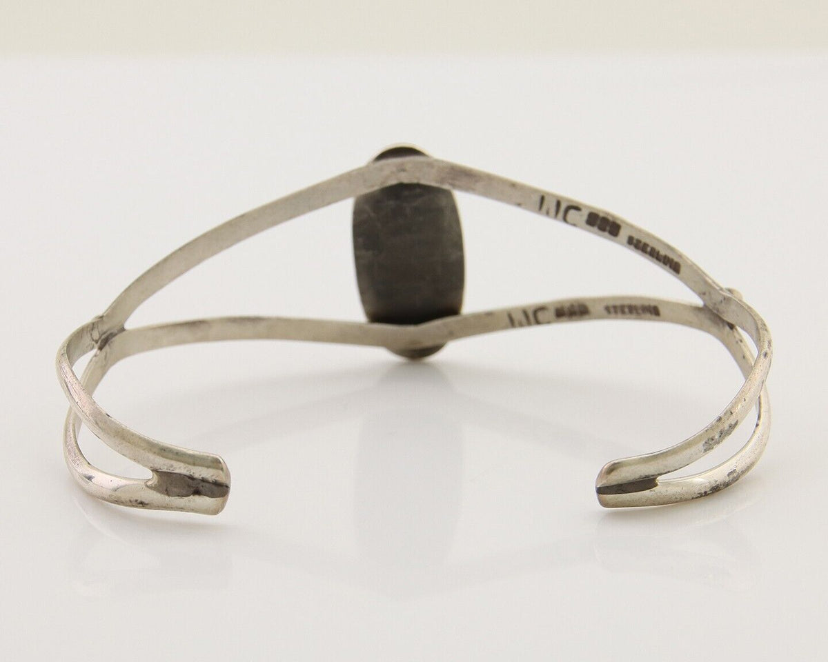 Navajo Hand Stamped Cuff Bracelet Malachite 925 Silver Artist Signed IJC C.80's