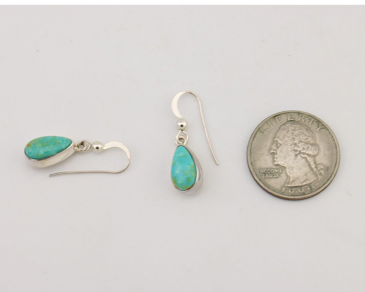 Navajo Dangle Earrings 925 Silver Natural Blue Turquoise Artist Signed M C.80's