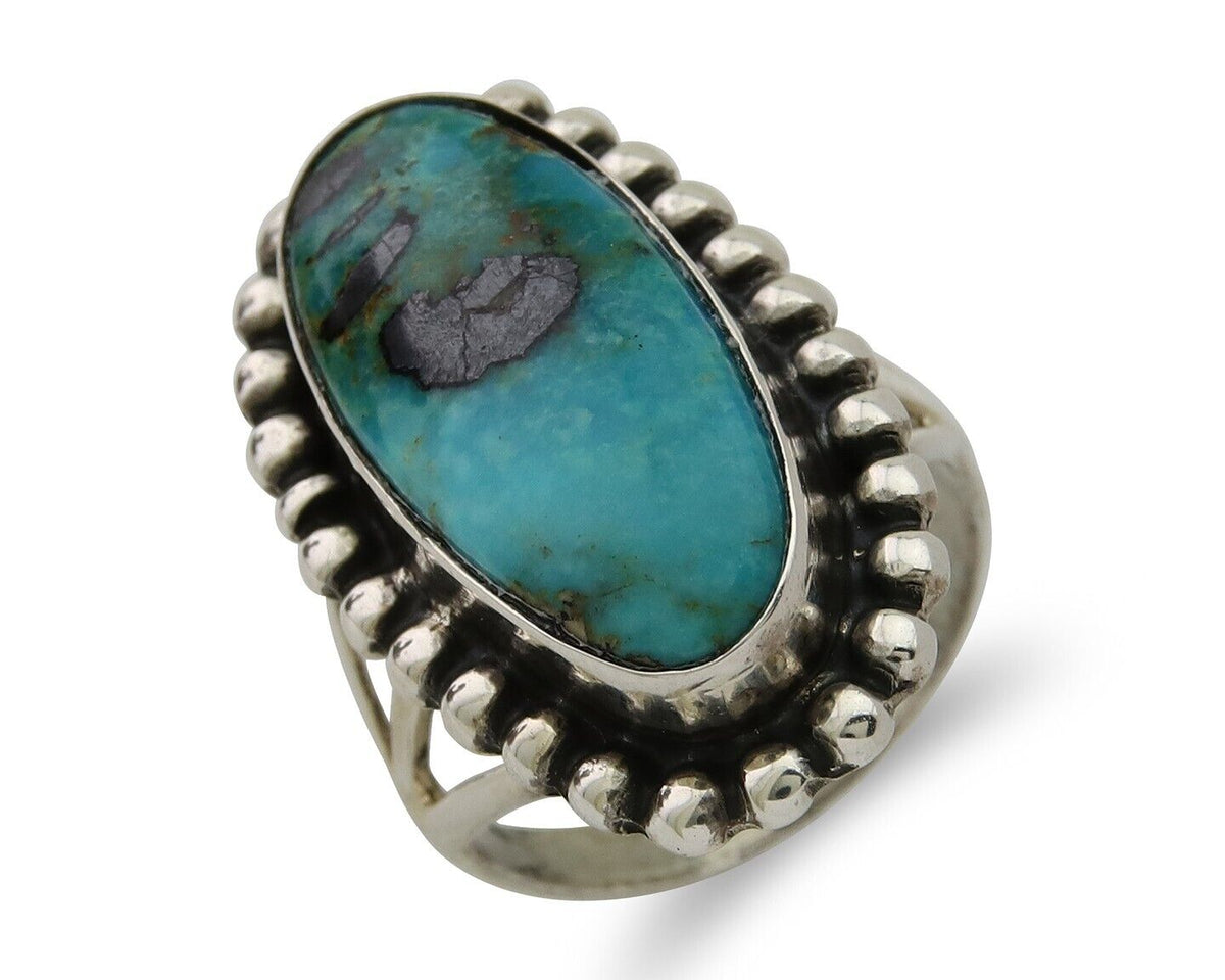 Navajo Shield Ring 925 Silver Arizona Turquoise Native Artist C.80's