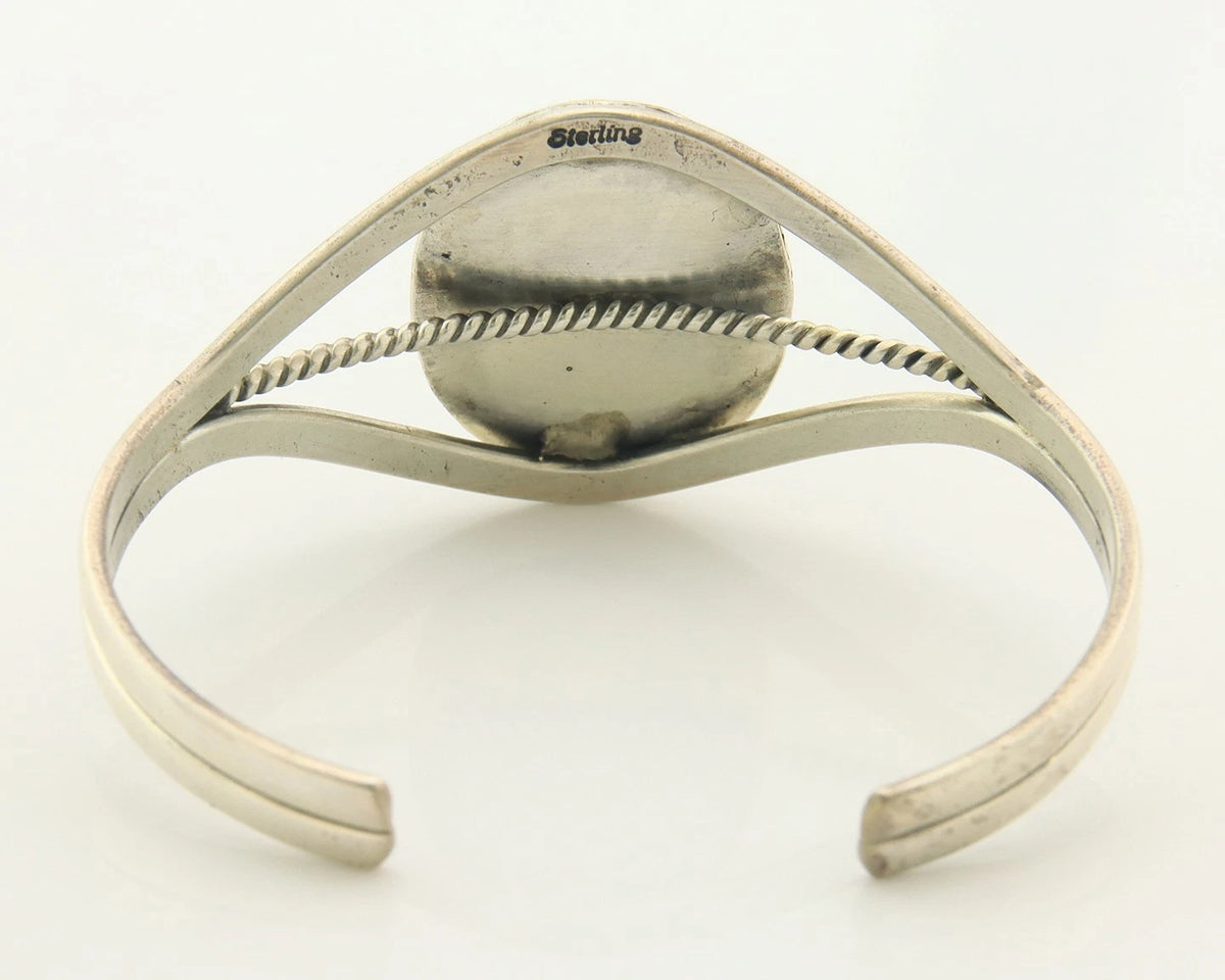 Navajo Cuff Bracelet Sterling Silver Natural Malachite Native American Artist