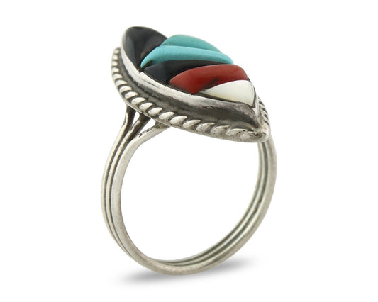Vintage Zuni Ring 925 Sterling Silver Natural Gemstone Signed R & GT Size 7.0