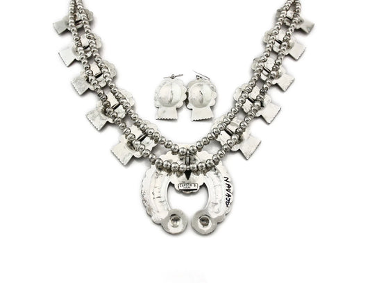 Navajo Squash Necklace Earring Set Sterling Silver Signed Carson Blackgoat