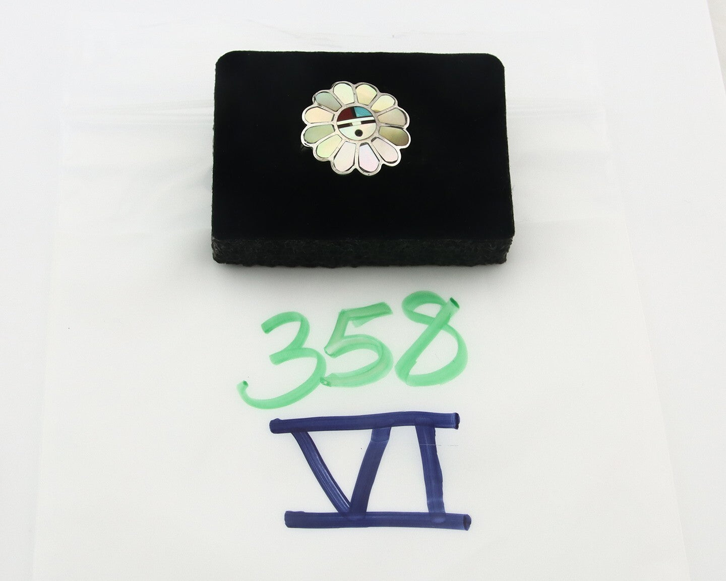 Vintage Zuni Ring 925 Sterling Silver Natural Gemstone Size 6.75