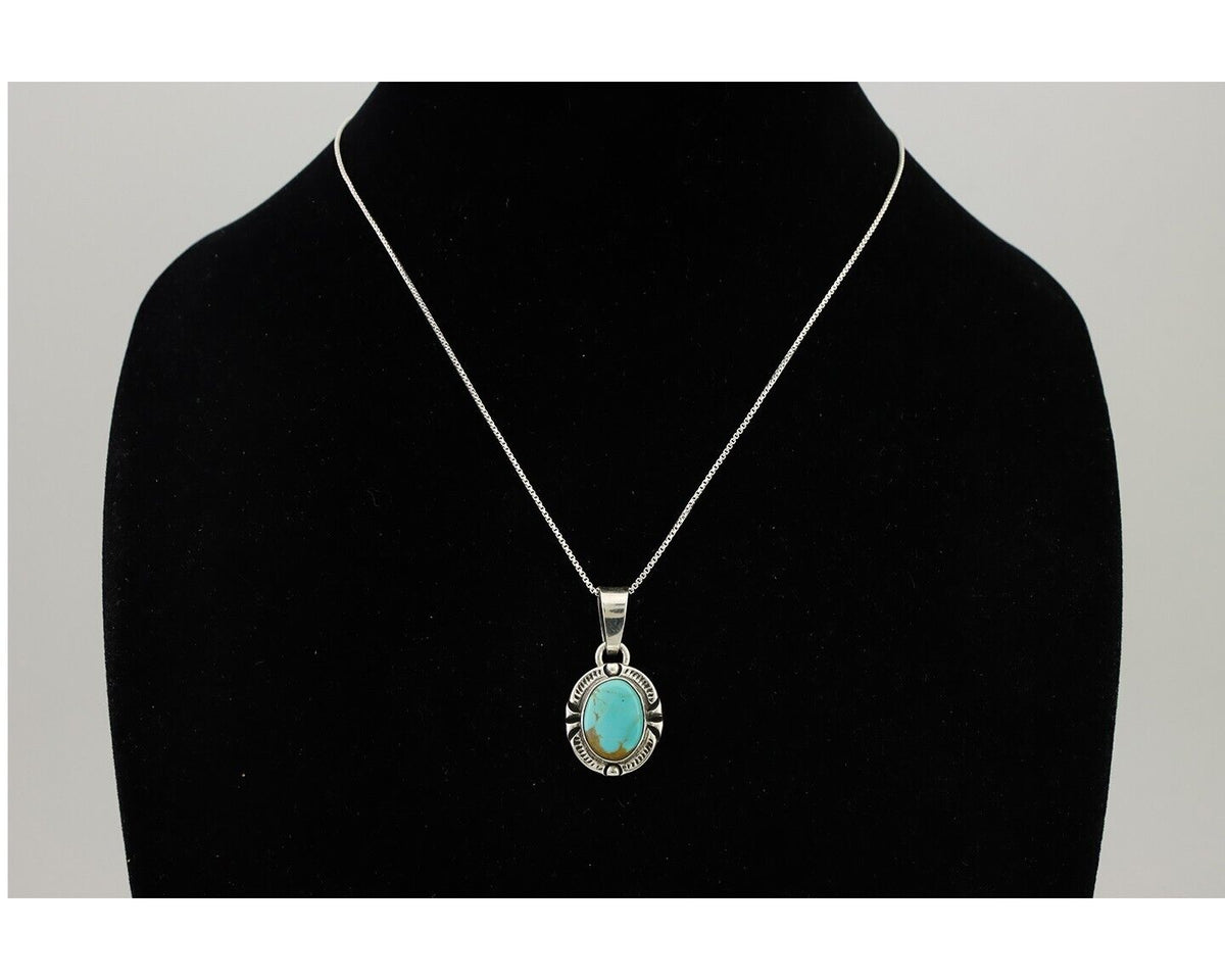 Navajo Necklace 925 Silver Kingman Turquoise Artist Signed Gecko C.90s