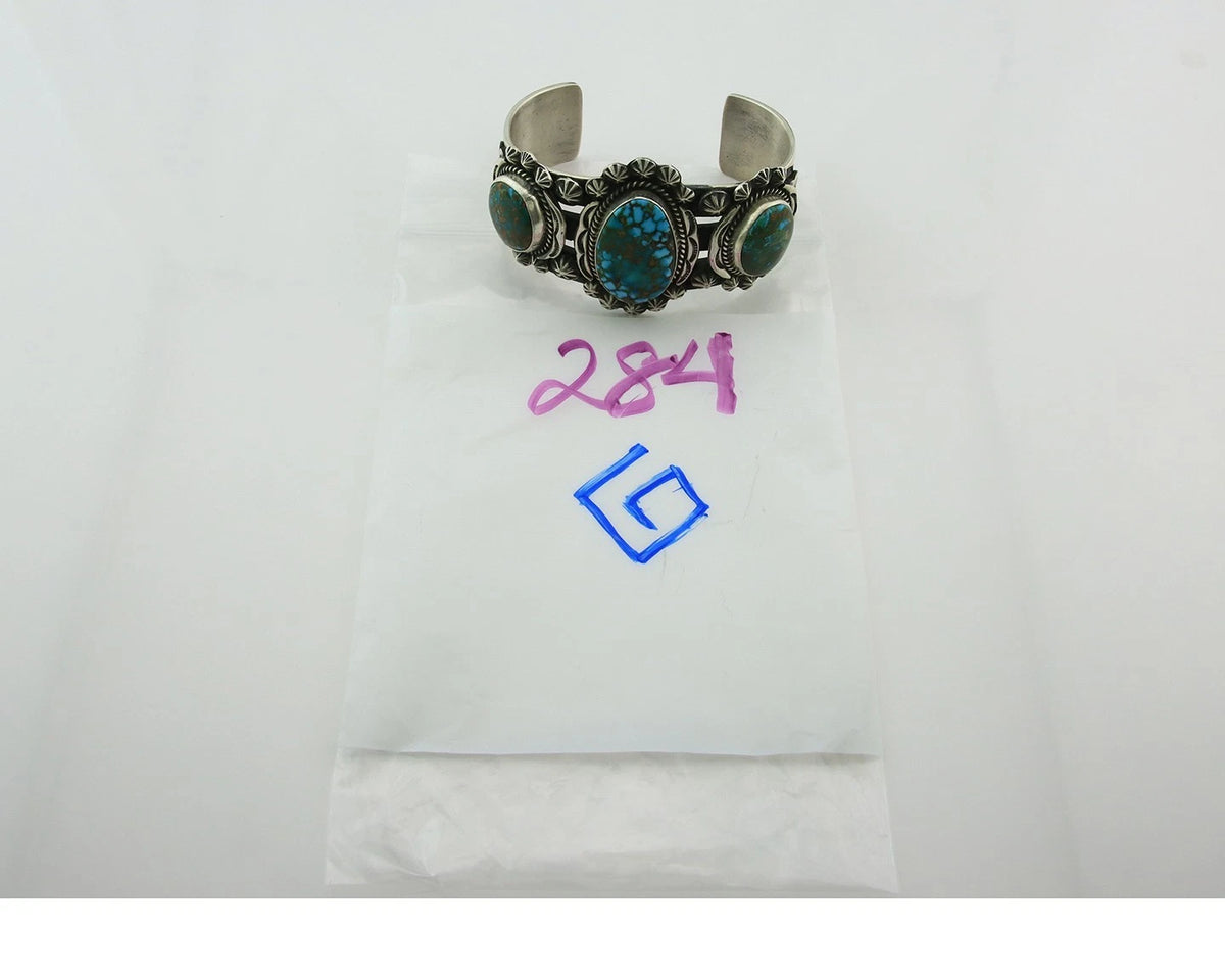 Men Navajo Cuff Bracelet Sterling Silver Turquoise Vintage Signed J Nelson