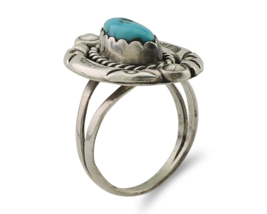 Navajo Ring 925 Silver Sleeping Beauty Turquoise Signed V & N EDSITTY C.80's
