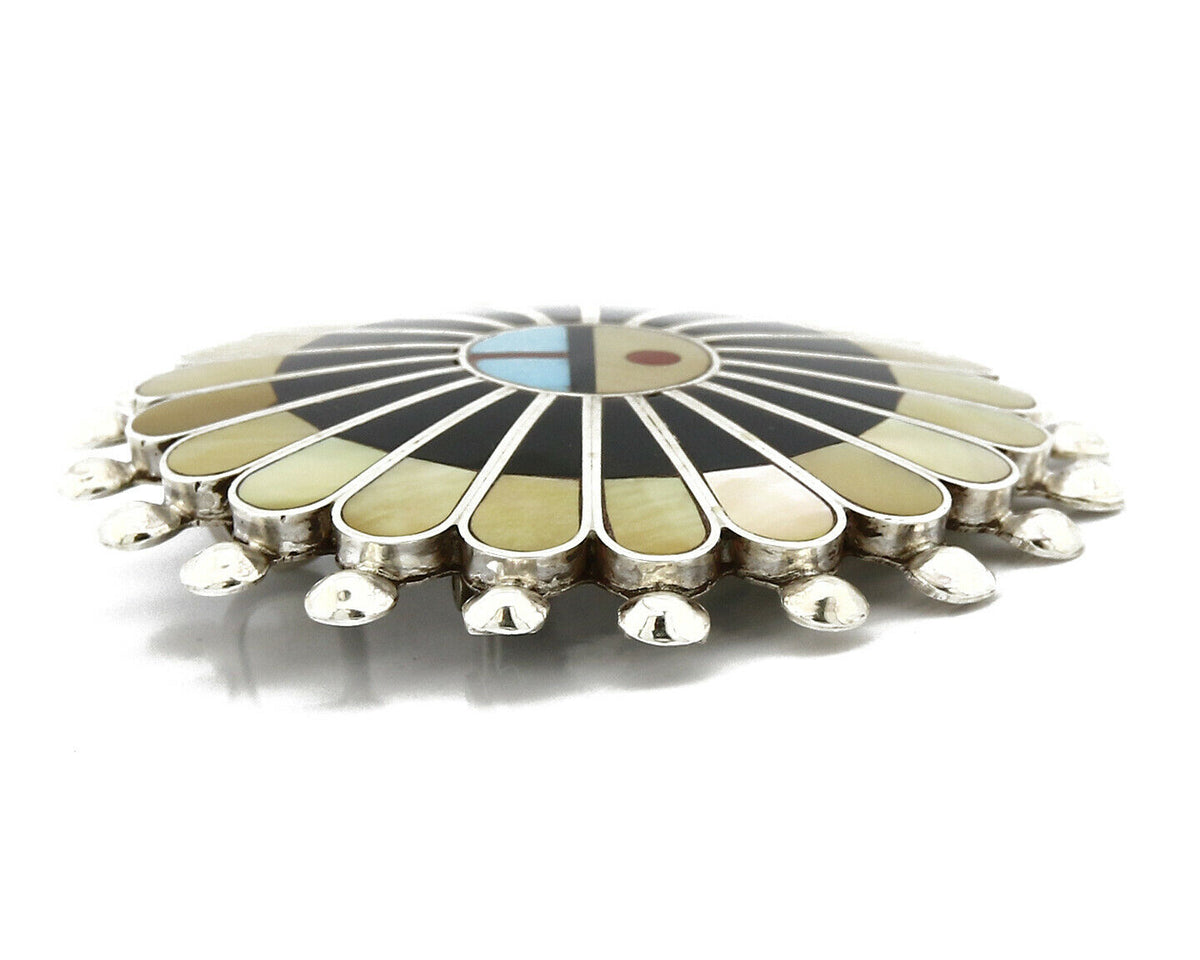 Zuni Signed Artist Victoria Unkestine Inlaid .925 SOLID Silver Tewa Pendant Pin