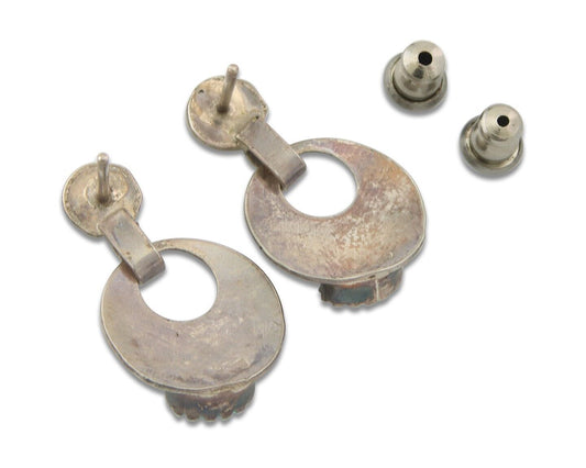 Navajo Dangle Earrings 925 Silver Natural Turquoise Native American Artist C80s