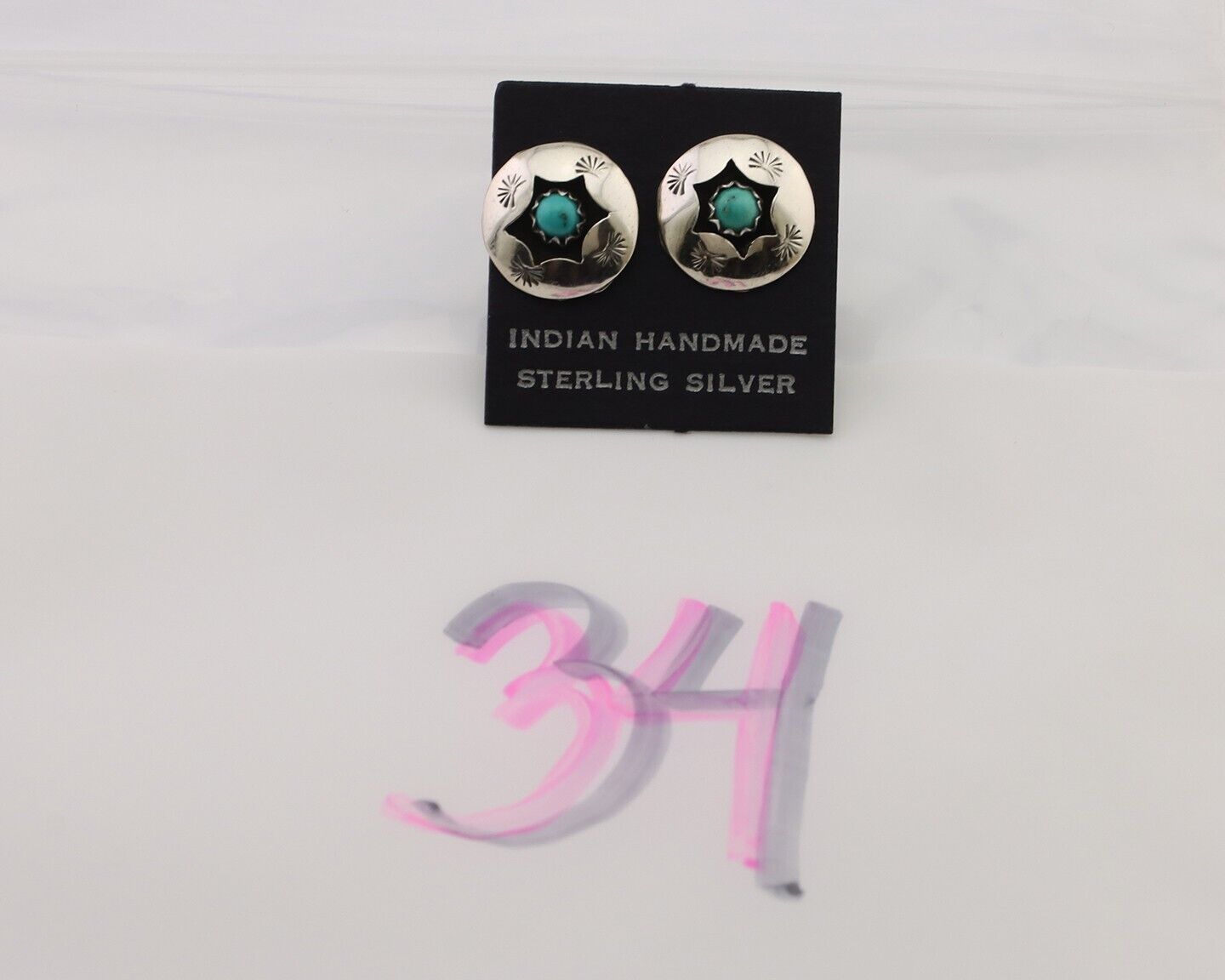 Navajo Handmade Earrings 925 Silver Natural Turquoise Native Artist C.80's