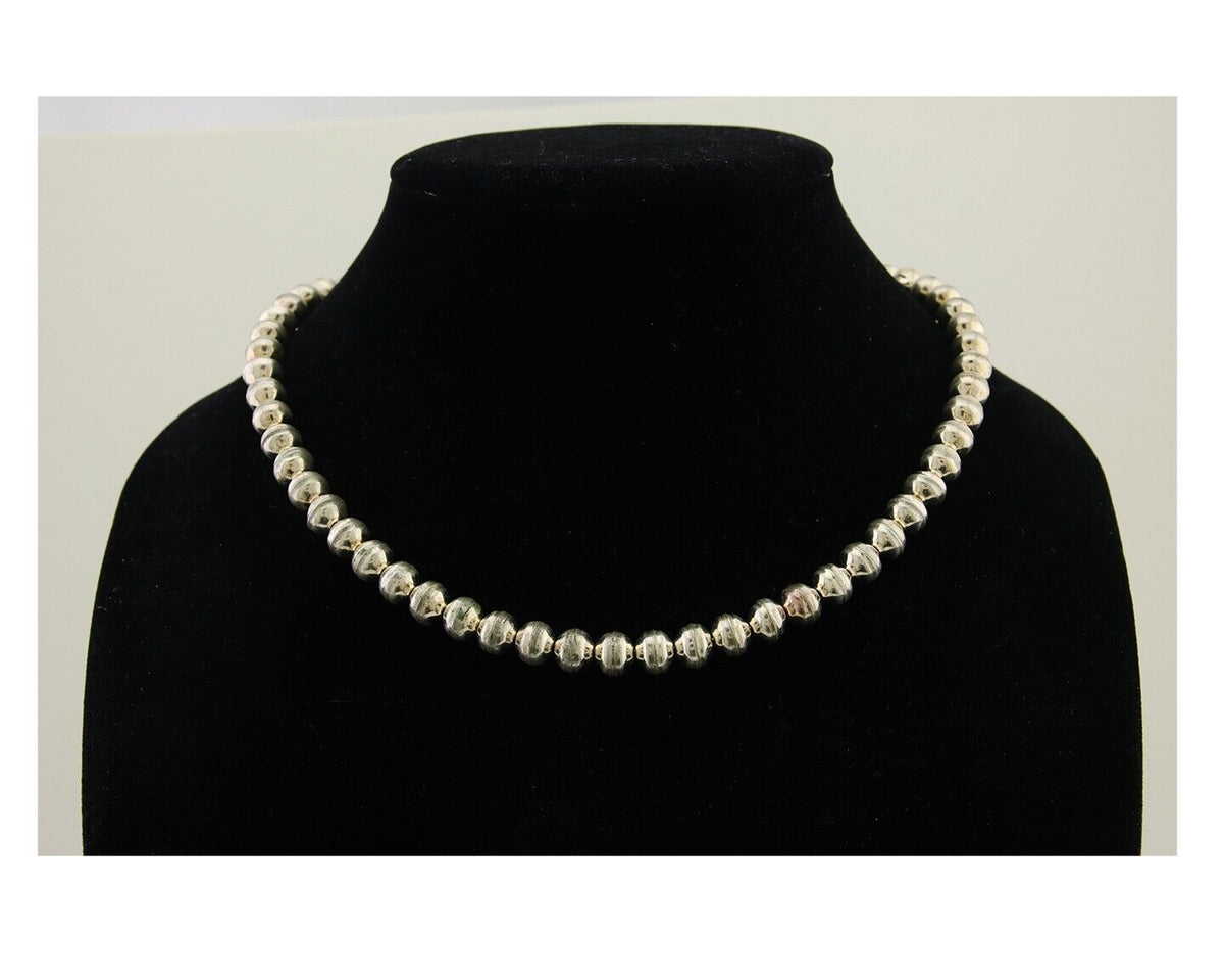 Navajo Bead Necklace 925 Silver Turquoise Native American Artist C.80's