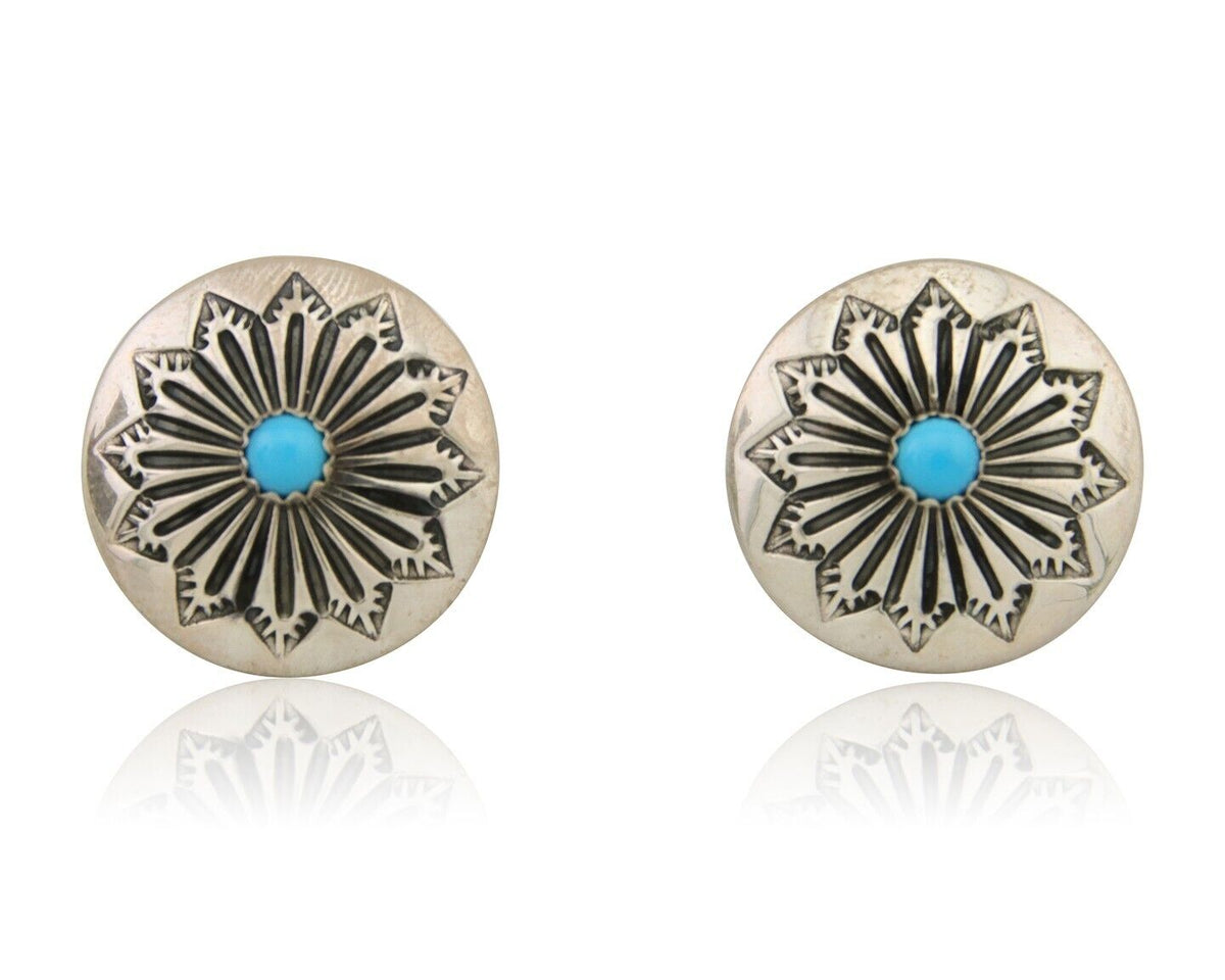 Navajo Shield Earrings 925 Silver Blue Turquoise Artist Signed SN C.80s