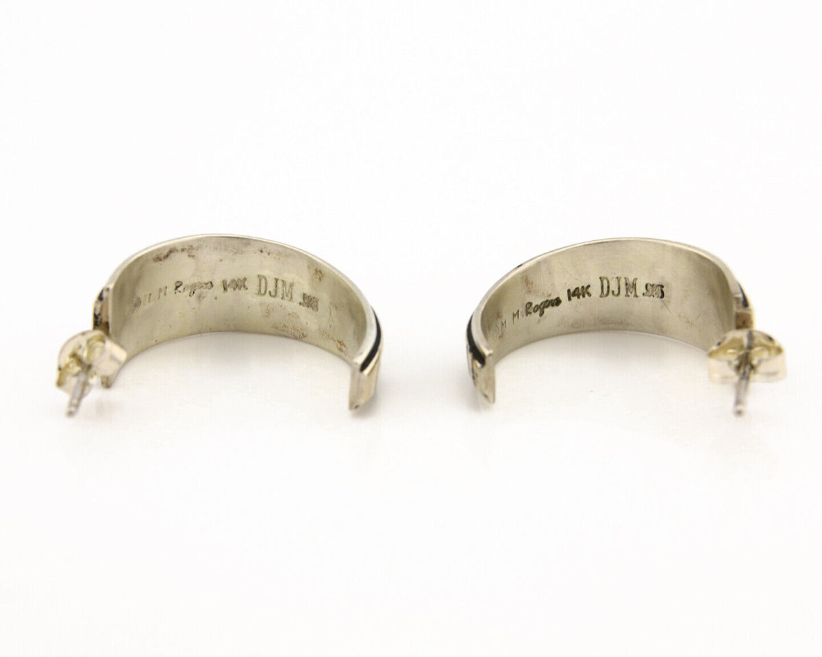Navajo Hoop Earrings .925 Silver 14k SOLID Yellow GOLD MM Rogers & DJM