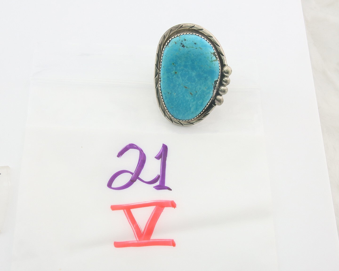 Vintage Navajo Ring 925 Sterling Turquoise Signed Richard Hoskie Size 10.75