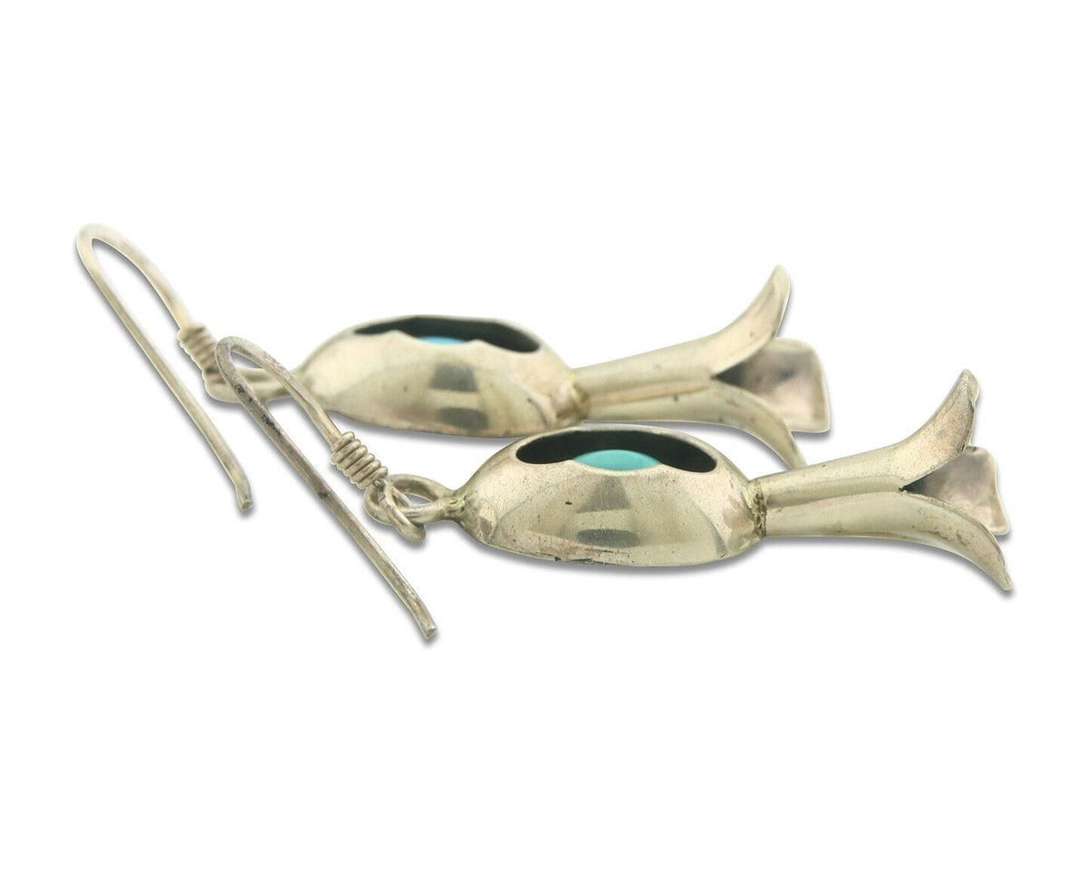 Navajo Earrings 925 Silver Natural Turquoise Native Artist JN C.80's