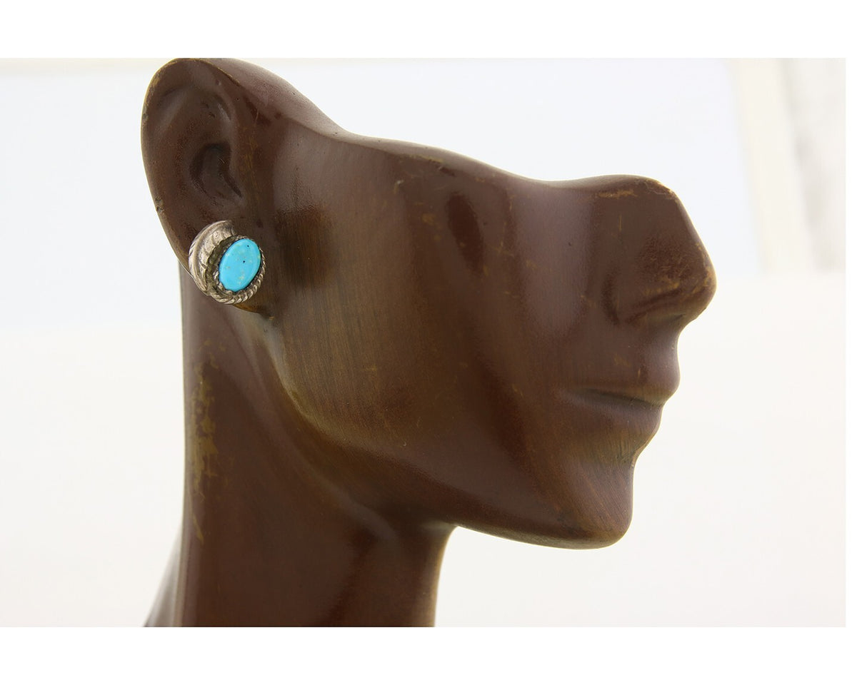 Navajo Earrings 925 Silver Natural Turquoise Native American Artist C.80's