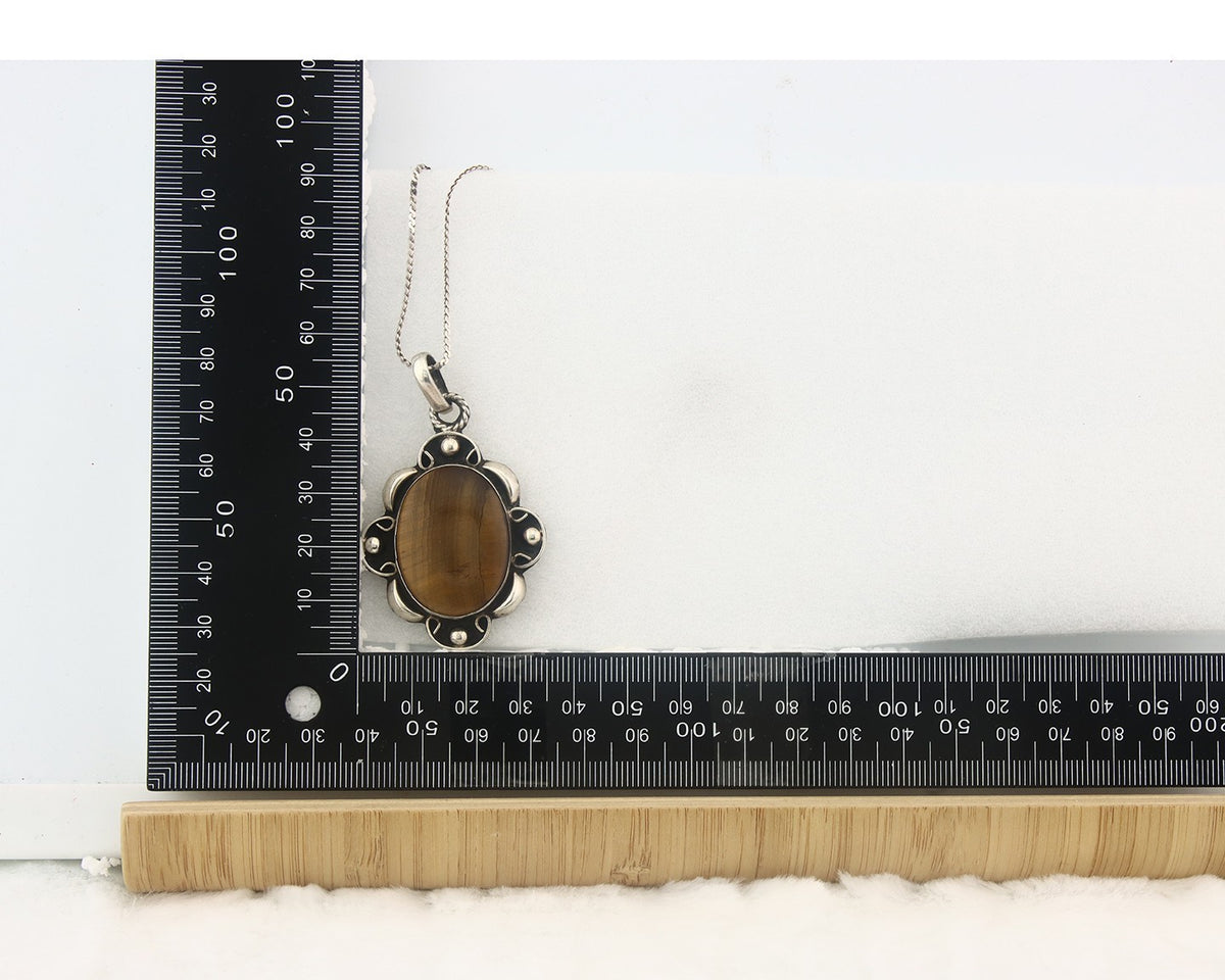Navajo Sterling Silver Necklace Authentic Tiger Eye Sapphire Vintage Handmade