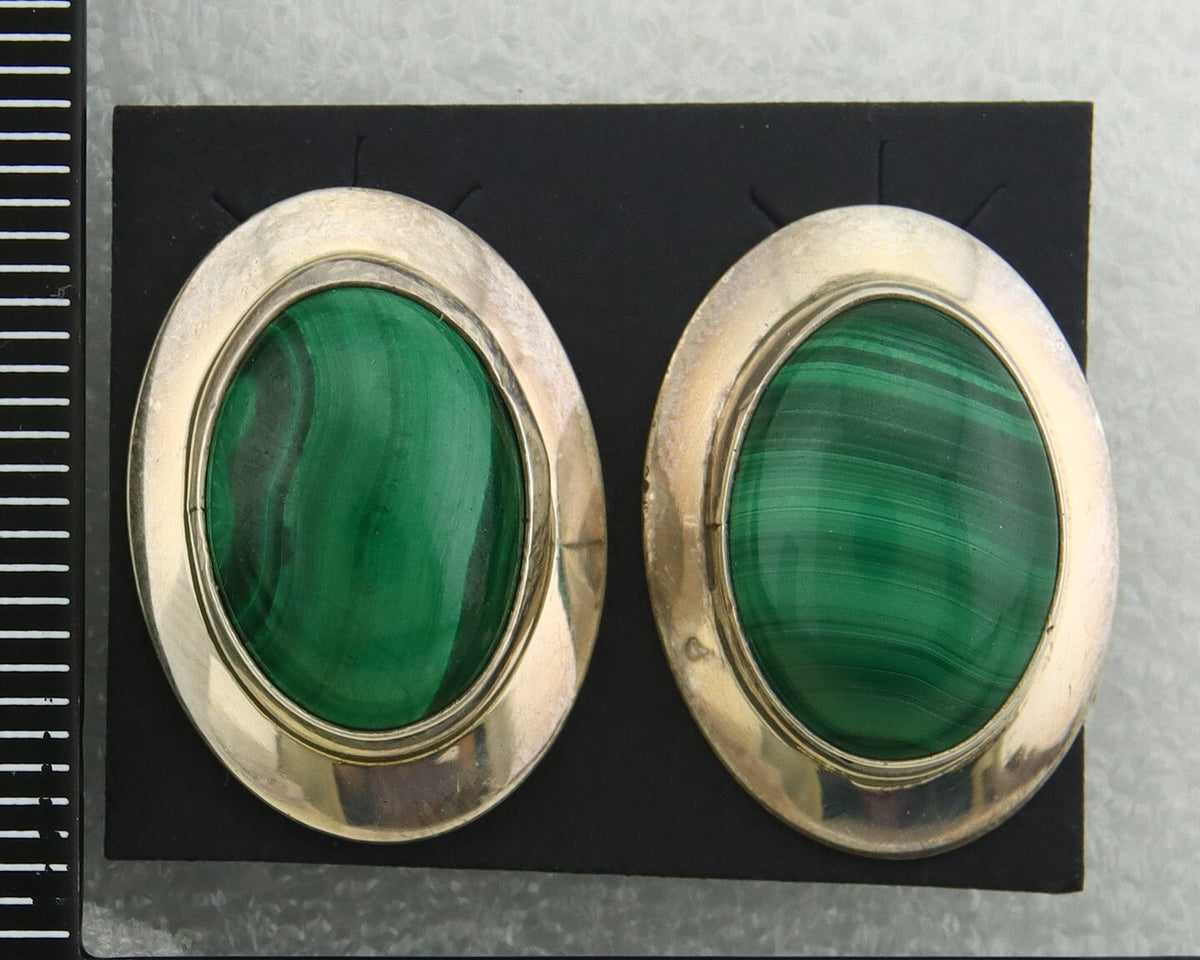 Navajo Earrings 925 Silver Natural Malachite Native American Artist C.80's
