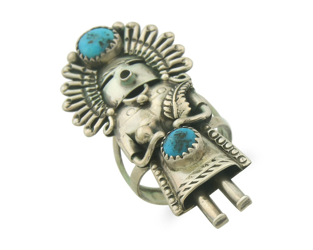 Vintage Navajo Kachina Ring 925 Sterling Turquoise Signed Gomez Size 8.25