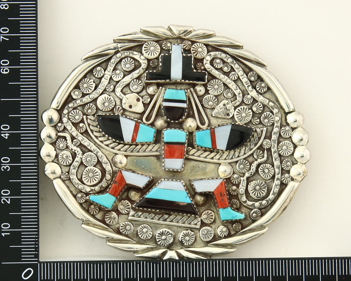 Zuni Belt Buckle 925 Sterling Silver Signed Gary & Paulinis Vacit c.80's