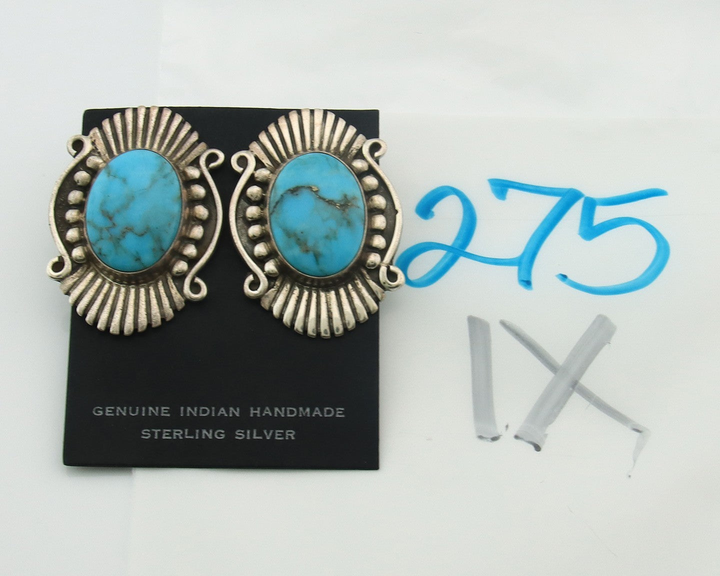 Navajo Earrings Sterling Silver Natural Turquoise Vintage Signed AM