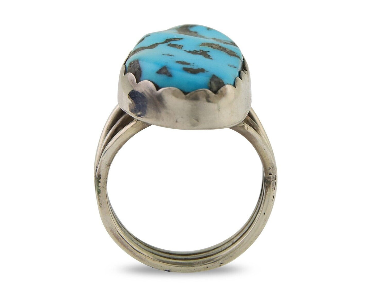 Navajo Ring 925 Sterling Silver Natural Turquoise Signed Tony Guerro C.80's
