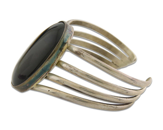 Navajo Bracelet 925 Silver Natural Onyx Cuff Native American Artist C.80's