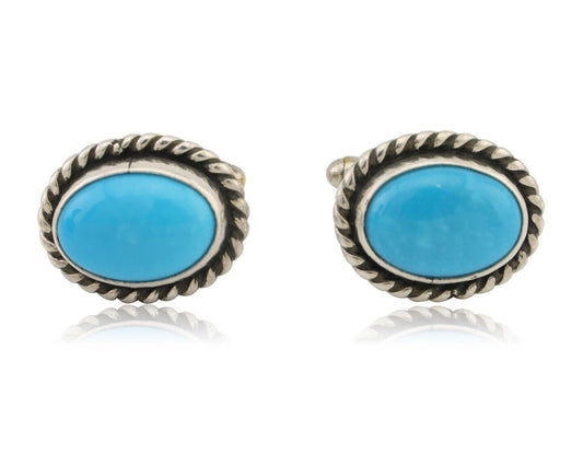 Navajo Cufflinks 925 Silver Native American Natural Turquoise C.80's