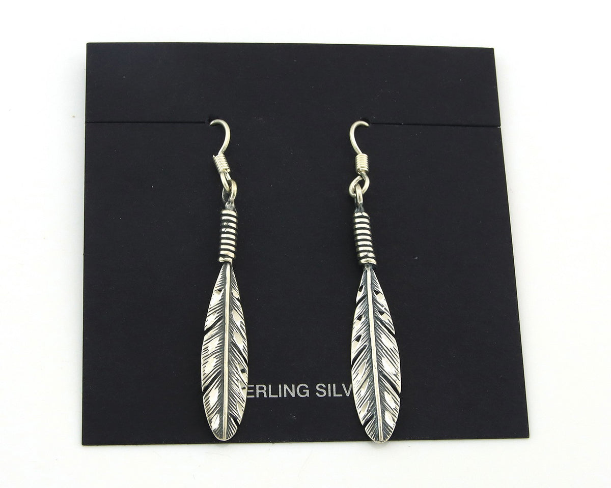 Navajo Eagle Feather Earrings Sterling Silver Dangle Vintage