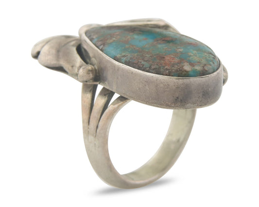 Vintage Navajo Ring 925 Sterling Authentic Turquoise Sign Justin Morris Sz 7.25