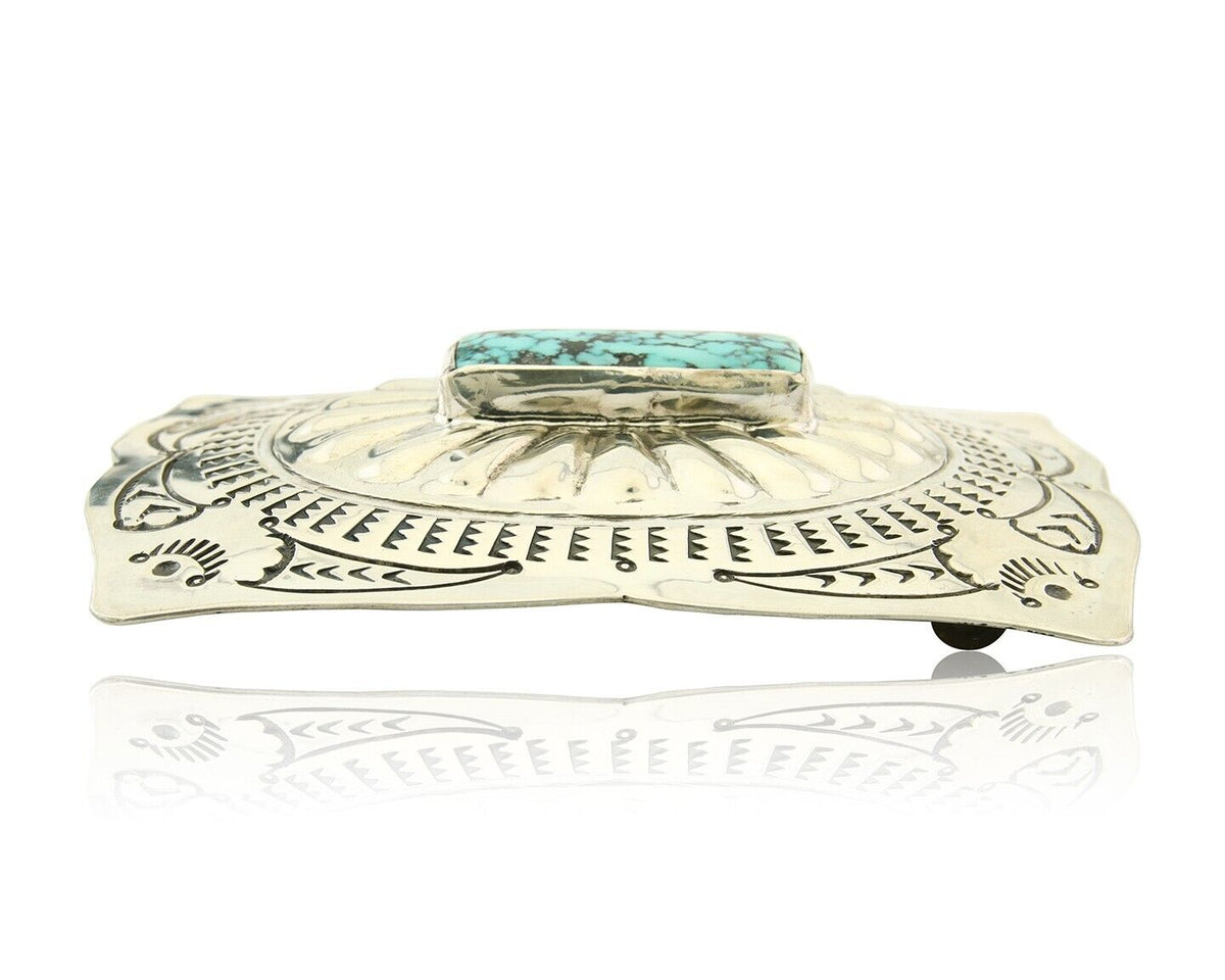 Navajo Belt Buckle 925 Sterling Silver Turquoise Artist Signed Tony Guerro C80s