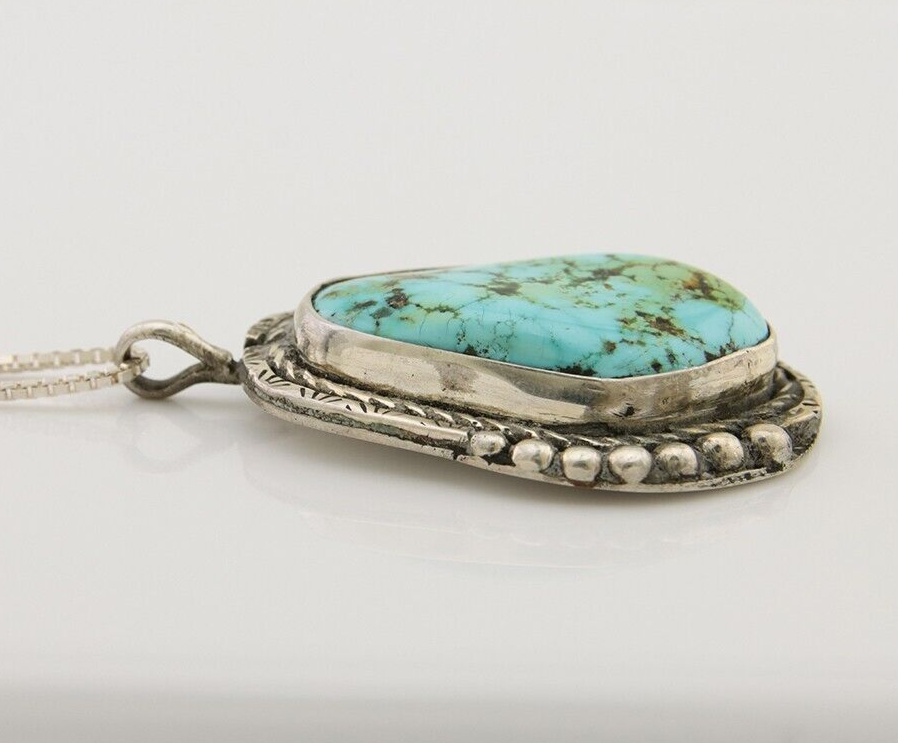 Navajo Pendant 925 Silver Turquoise Native Artist Signed The Blue Indian 1995