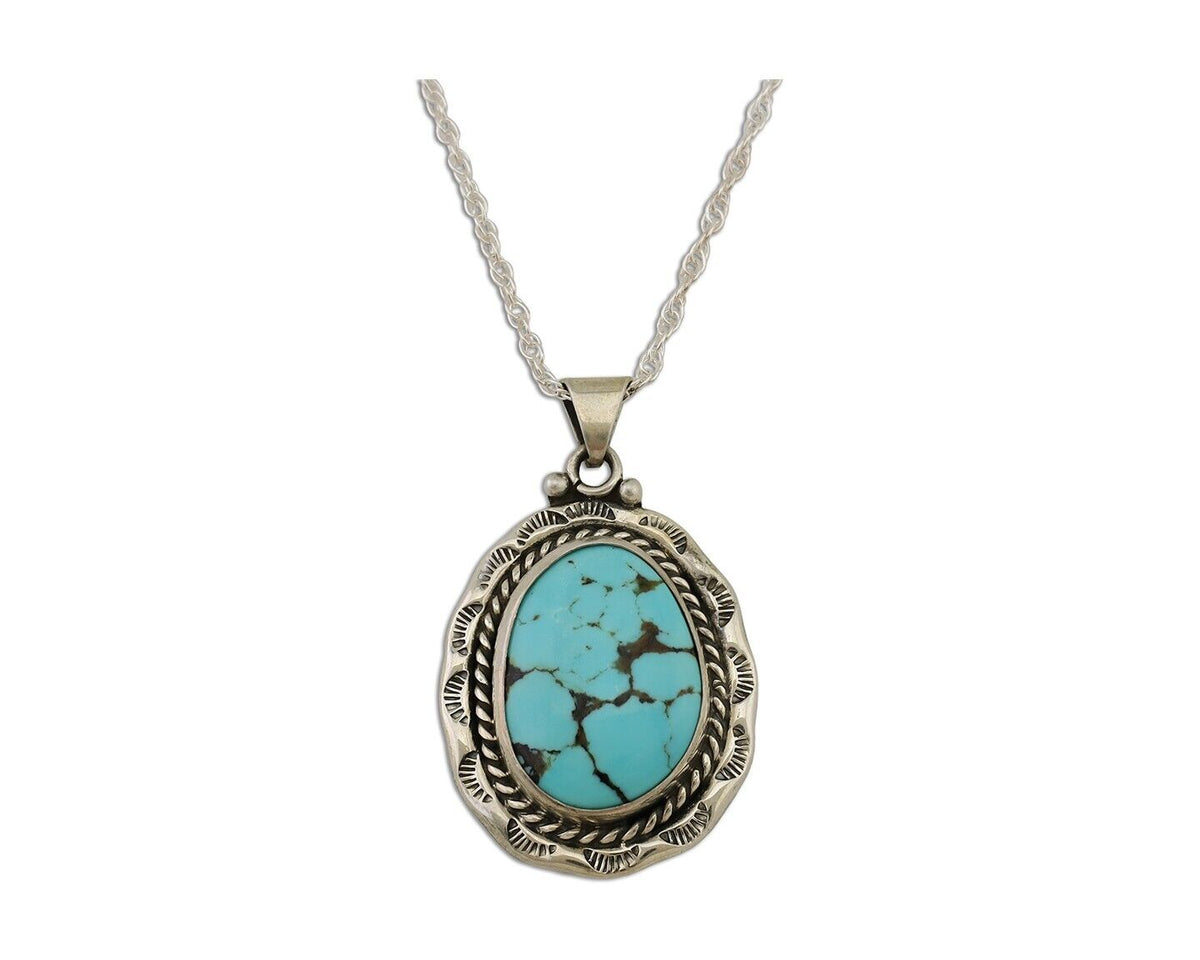 Navajo Pendant 925 Silver Spiderweb Turquoise Signed M Montoya C.90's