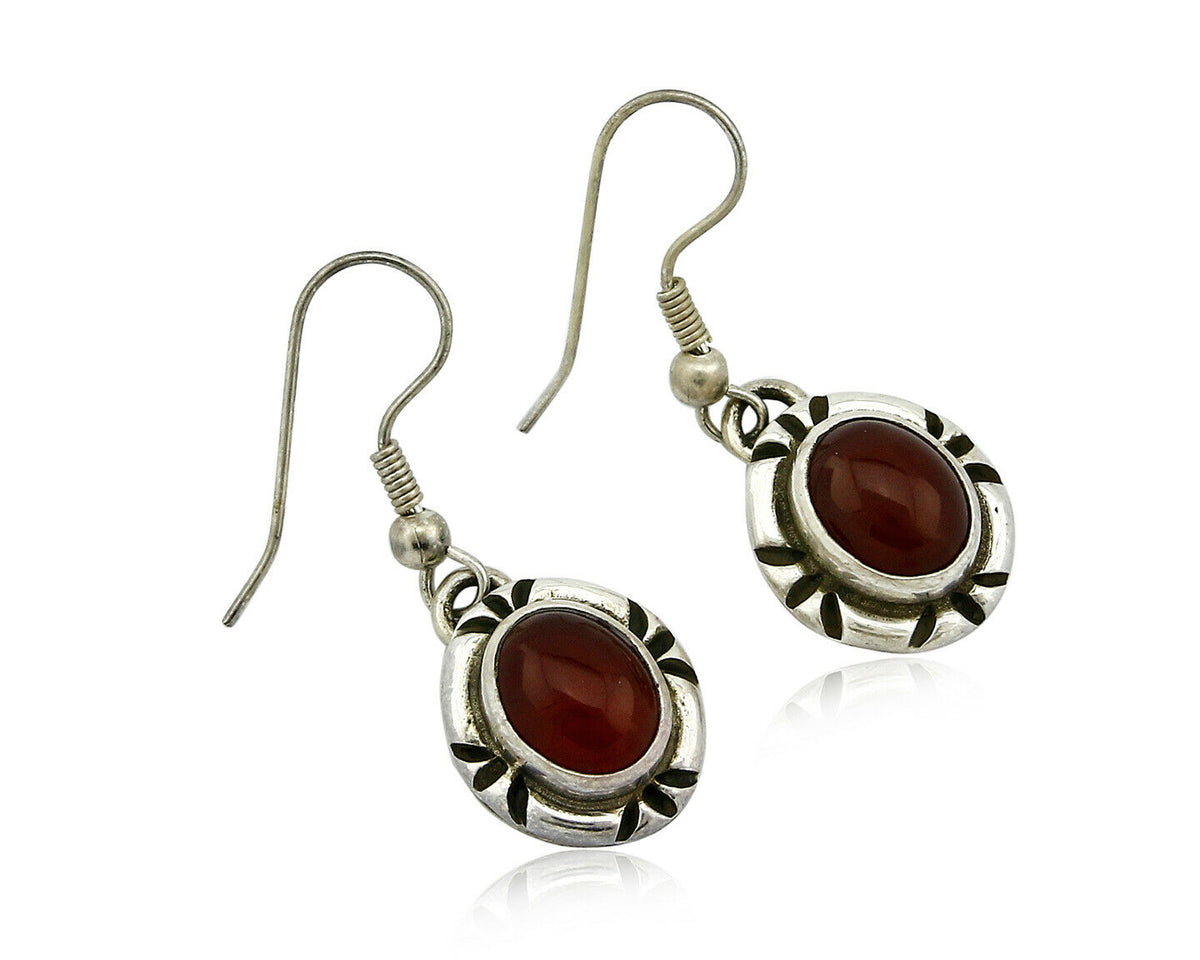 Navajo Hand Stamped Natural Mined Cornelian .925 SOLID Silver Dangle Earrings