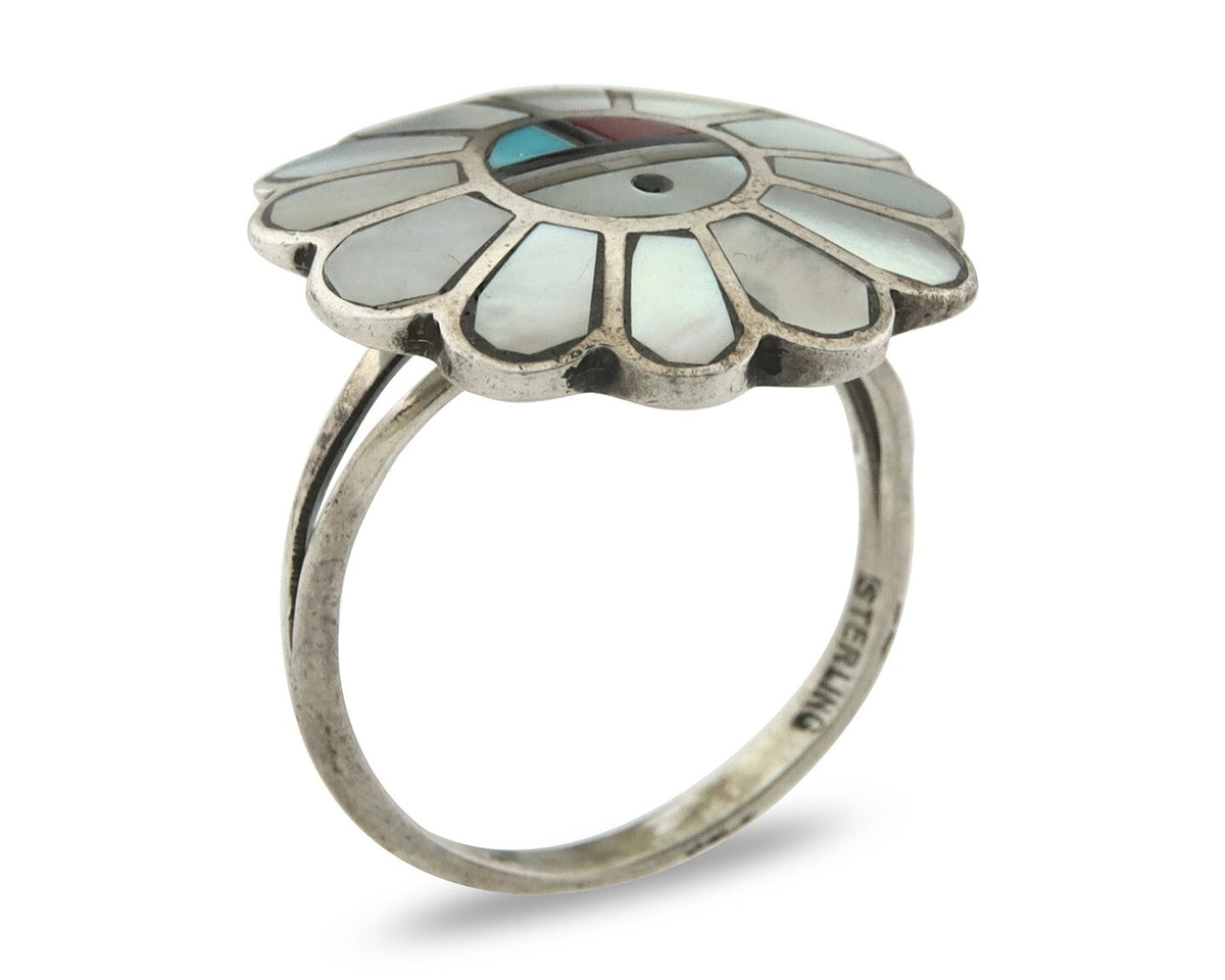 Vintage Zuni Ring 925 Sterling Silver Natural Gemstone Size 6.25